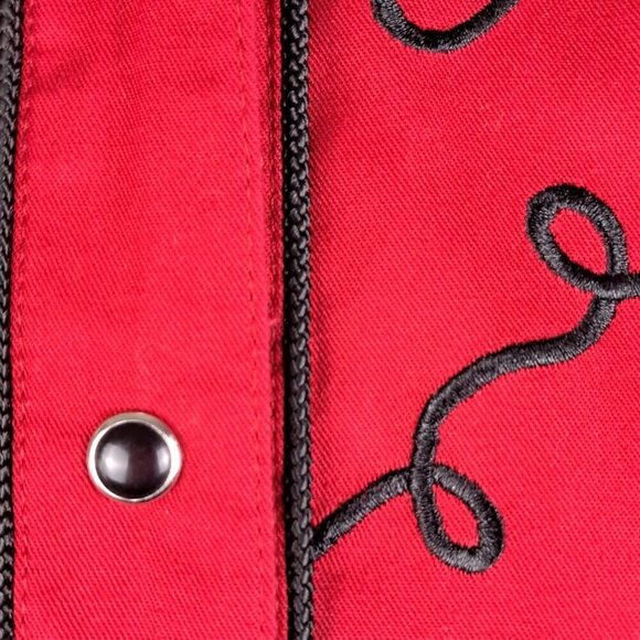 Vintage Panhandle Slim Size Medium Red Western Shirt Black Embroidery Snap Front - Picture 3 of 14